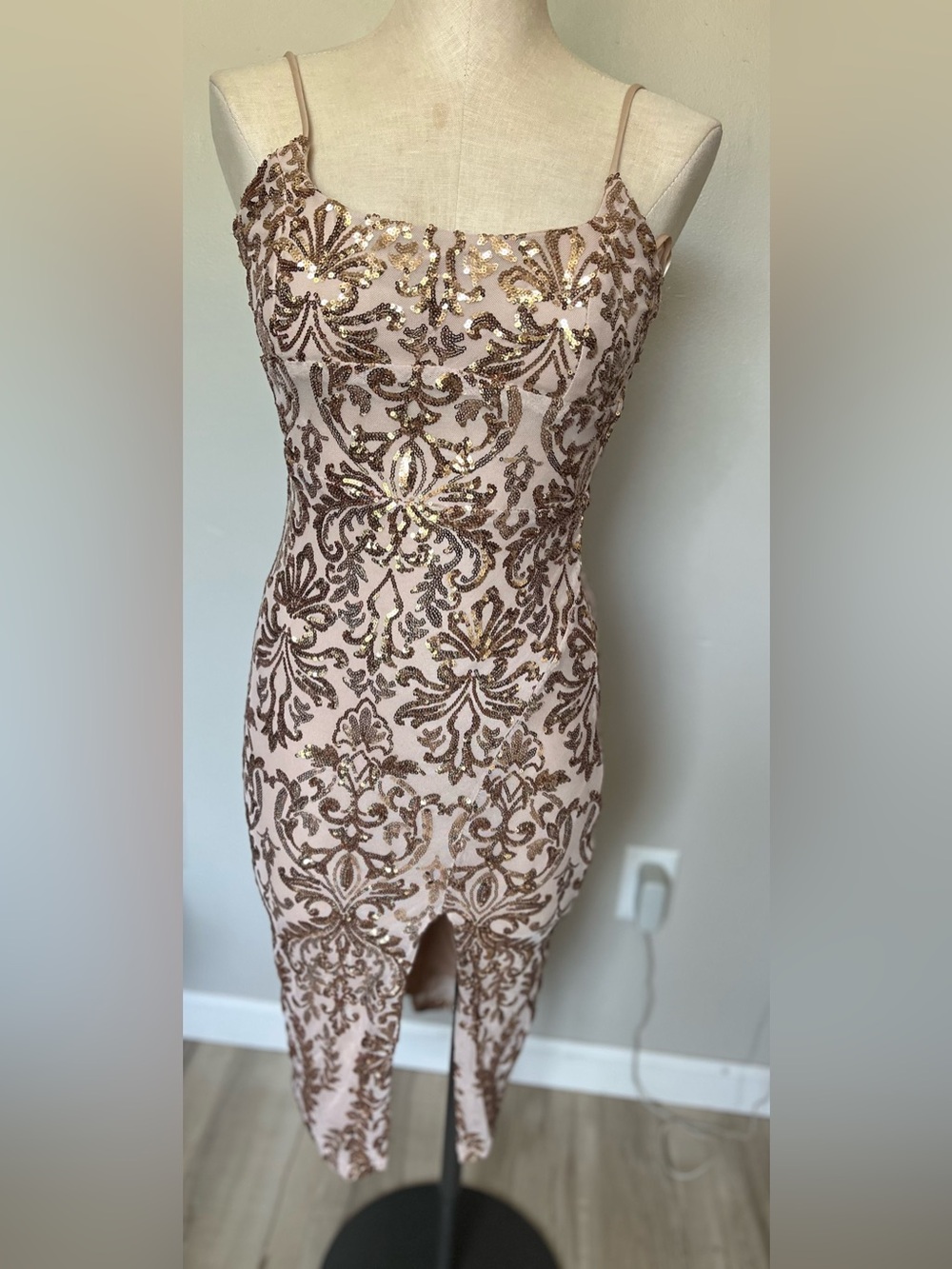 WINDSOR,Sparkling Blush Sequin Slip Dress